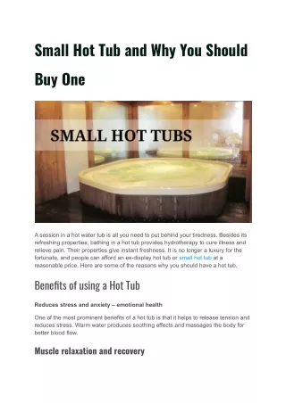 Small Hot Tub and Why You Should Buy One