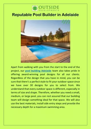 Reputable Pool Builder in Adelaide