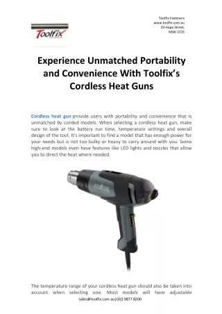 Experience Unmatched Portability and Convenience With Toolfix’s Cordless Heat Guns