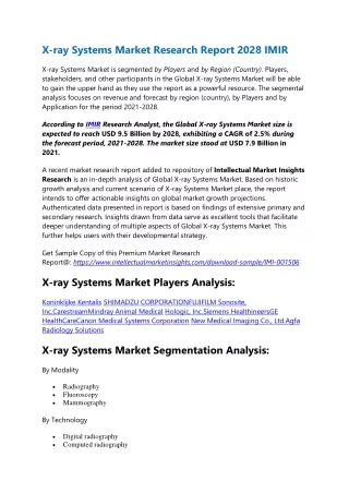 Demand of X-ray Systems Market is Growing and Expected to reach By $9.5 Billion