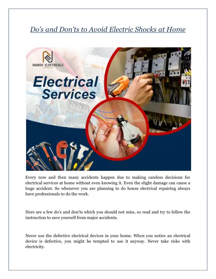 do s and don ts to avoid electric shocks at home