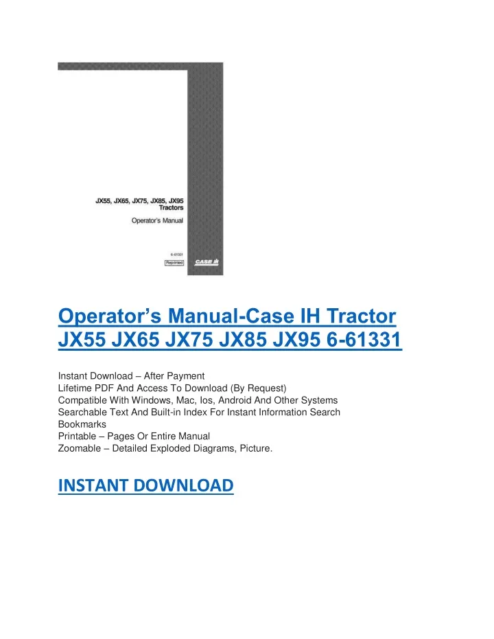 operator s manual case ih tractor jx55 jx65 jx75