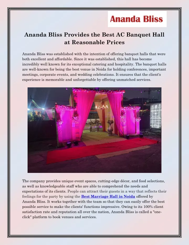 ananda bliss provides the best ac banquet hall