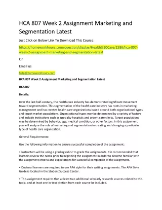 hca 807 week 2 assignment marketing