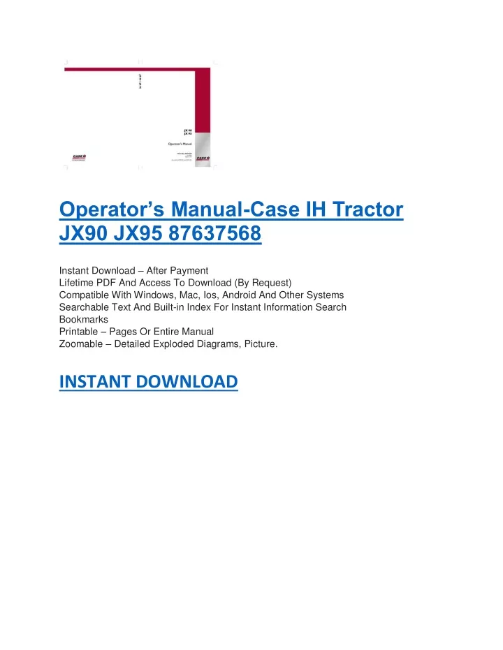 operator s manual case ih tractor jx90 jx95