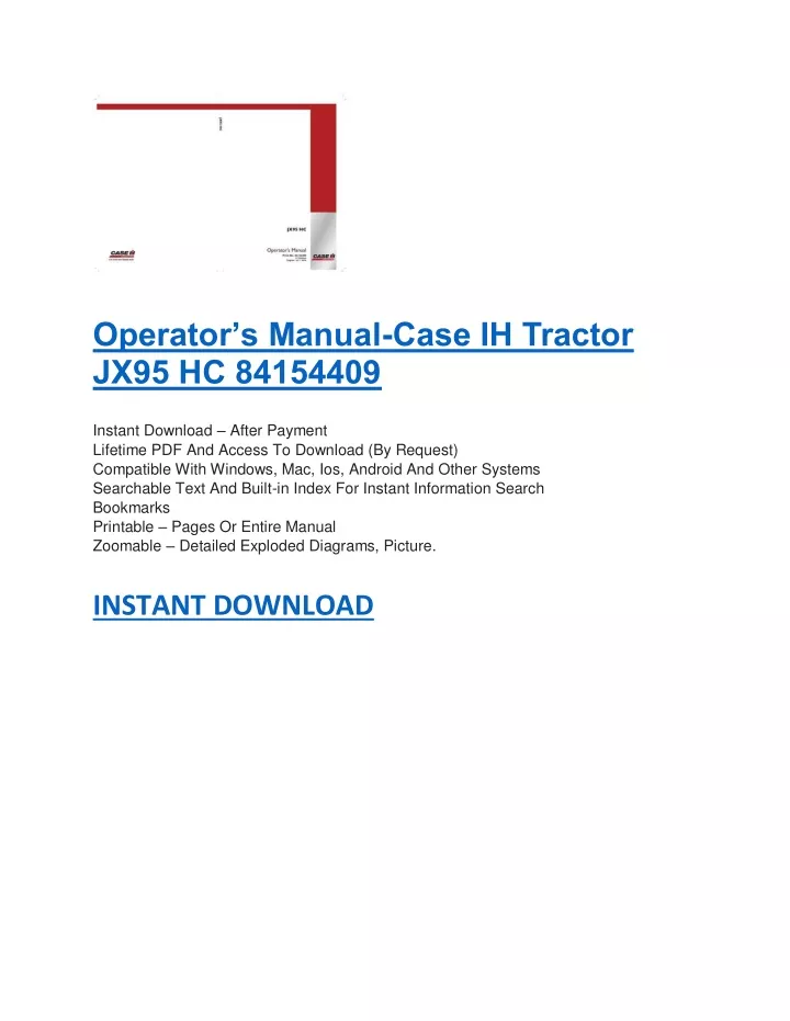 operator s manual case ih tractor jx95