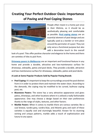 Creating Your Perfect Outdoor Oasis Importance of Paving and Pool Coping Stones