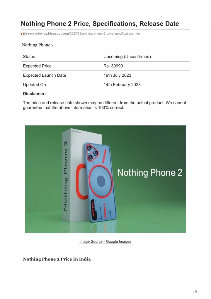 nothing phone 2 price specifications release date