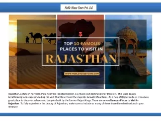 Top 10 Famous Places to Visit in Rajasthan