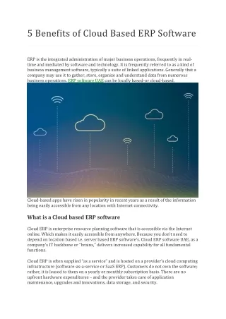 5 Benefits of Cloud Based ERP Software