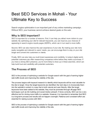 best seo services in mohali your ultimate