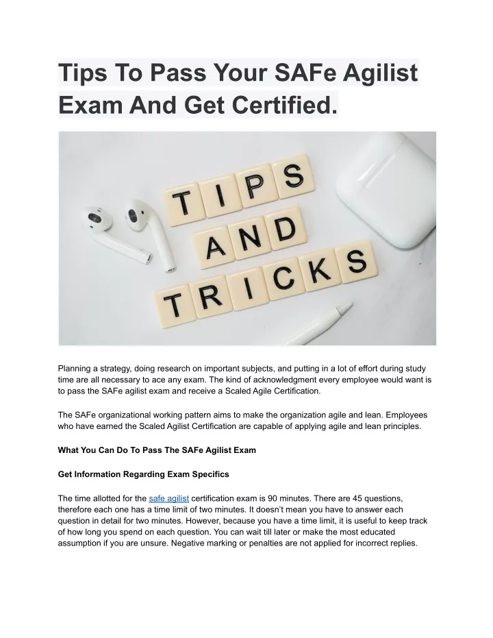 tips to pass your safe agilist exam