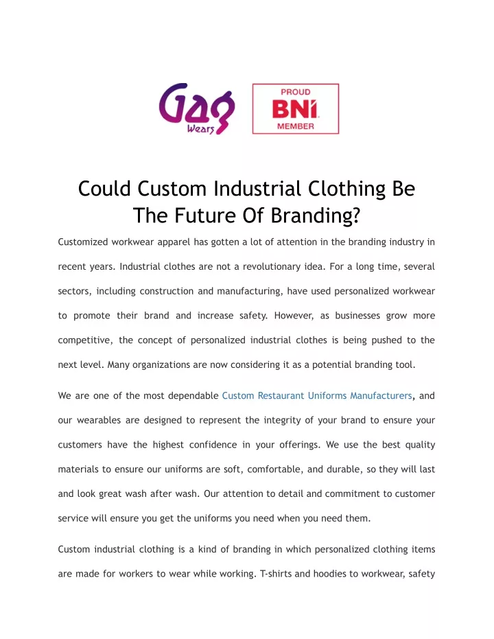 could custom industrial clothing be the future