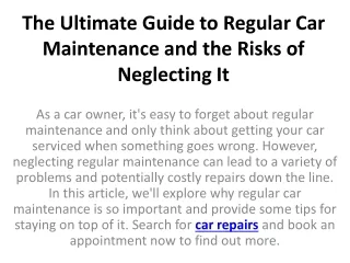 the ultimate guide to regular car maintenance and the risks of neglecting it