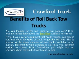 Rollback tow truck for sale- Crawford Truck