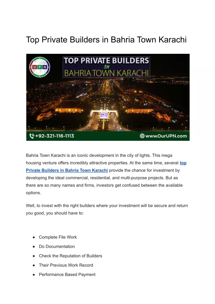 top private builders in bahria town karachi