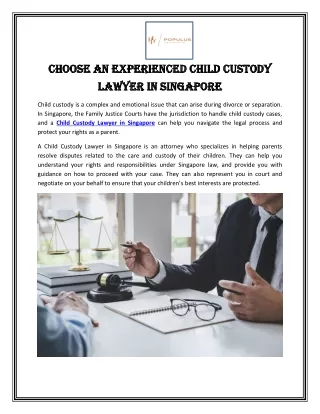 Choose an Experienced Child Custody Lawyer in Singapore