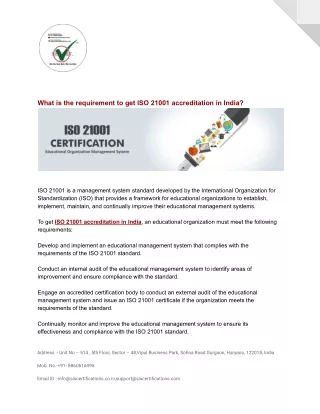 What is the requirement to get ISO 21001 accreditation in India?