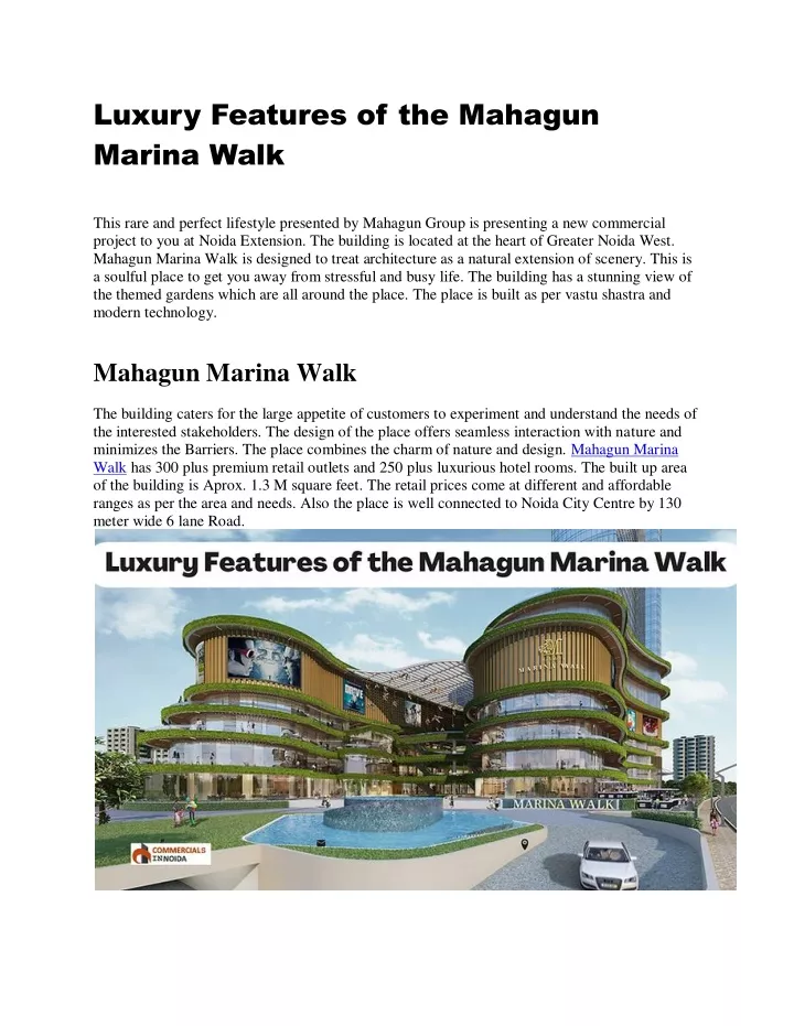 luxury features of the mahagun marina walk this