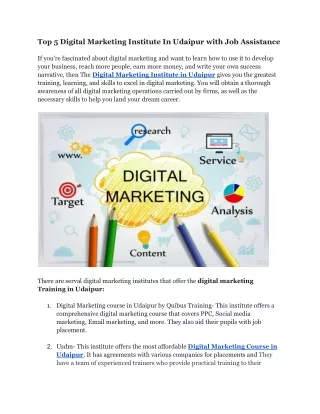 Top 5 Digital Marketing Institute In Udaipur with Job Assistance