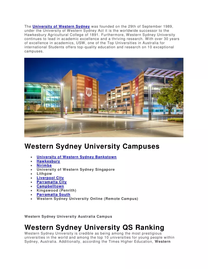 the university of western sydney was founded