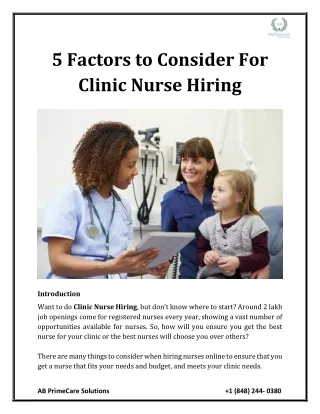 5 Factors to Consider For Clinic Nurse Hiring