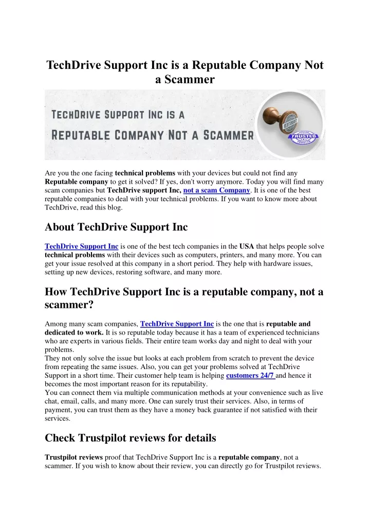 techdrive support inc is a reputable company