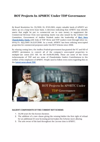 BOT Projects In APSRTC Under TDP Governance