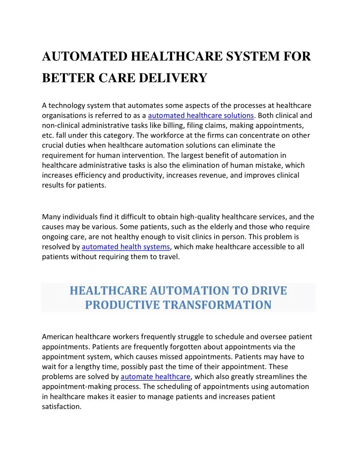 automated healthcare system for better care
