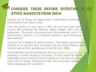 Consider These Before Investing in US Stock Markets from India