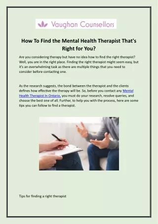 Choosing a Mental Health Therapist