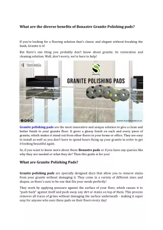 What are the diverse benefits of Bonastre Granite Polishing pads