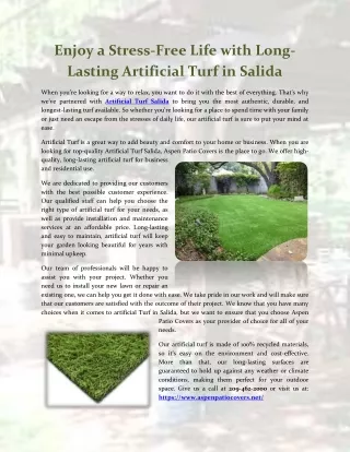 Enjoy a Stress-Free Life with Long-Lasting Artificial Turf in Salida