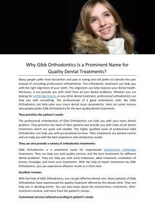 Why Gibb Orthodontics Is a Prominent Name for Quality Dental Treatments?