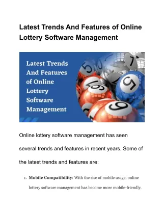 Latest Trends And Features of Online Lottery Software Management
