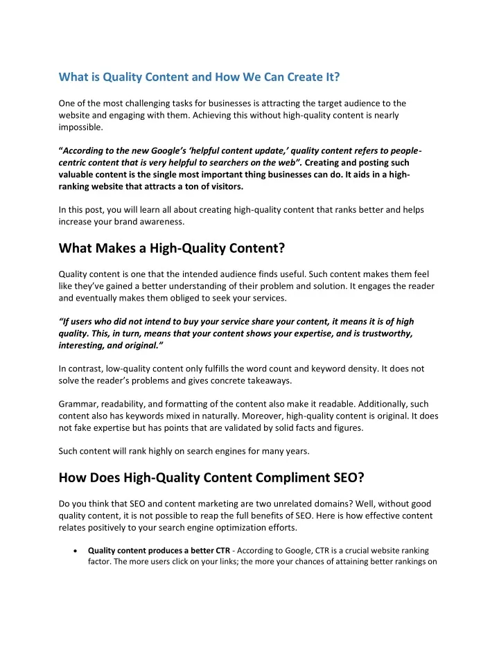 what is quality content and how we can create it