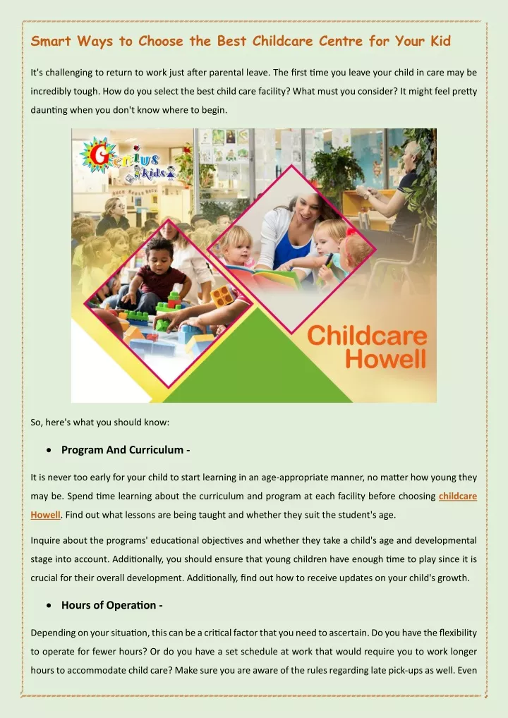 smart ways to choose the best childcare centre