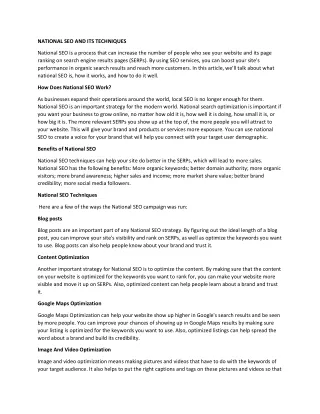 NATIONAL SEO AND ITS TECHNIQUES