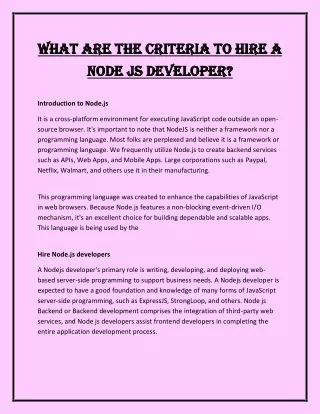 What are the criteria to hire a node js developer?