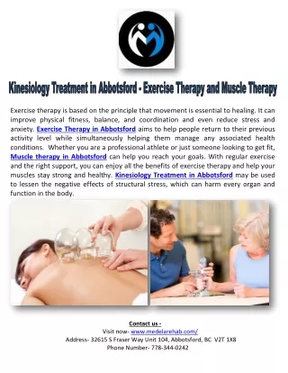 Kinesiology Treatment in Abbotsford - Exercise Therapy and Muscle therapy