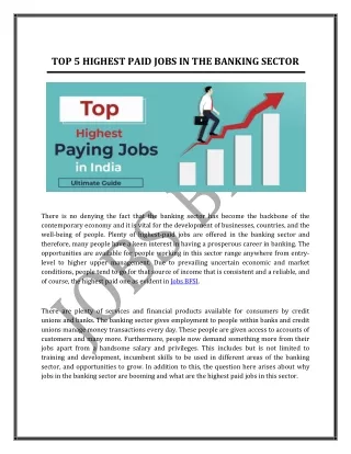 TOP 5 HIGHEST PAID JOBS IN THE BANKING SECTOR