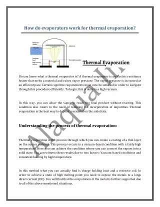 how do evaporators work for thermal evaporation