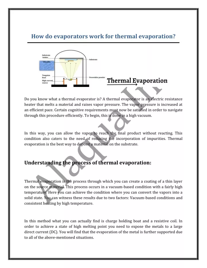how do evaporators work for thermal evaporation
