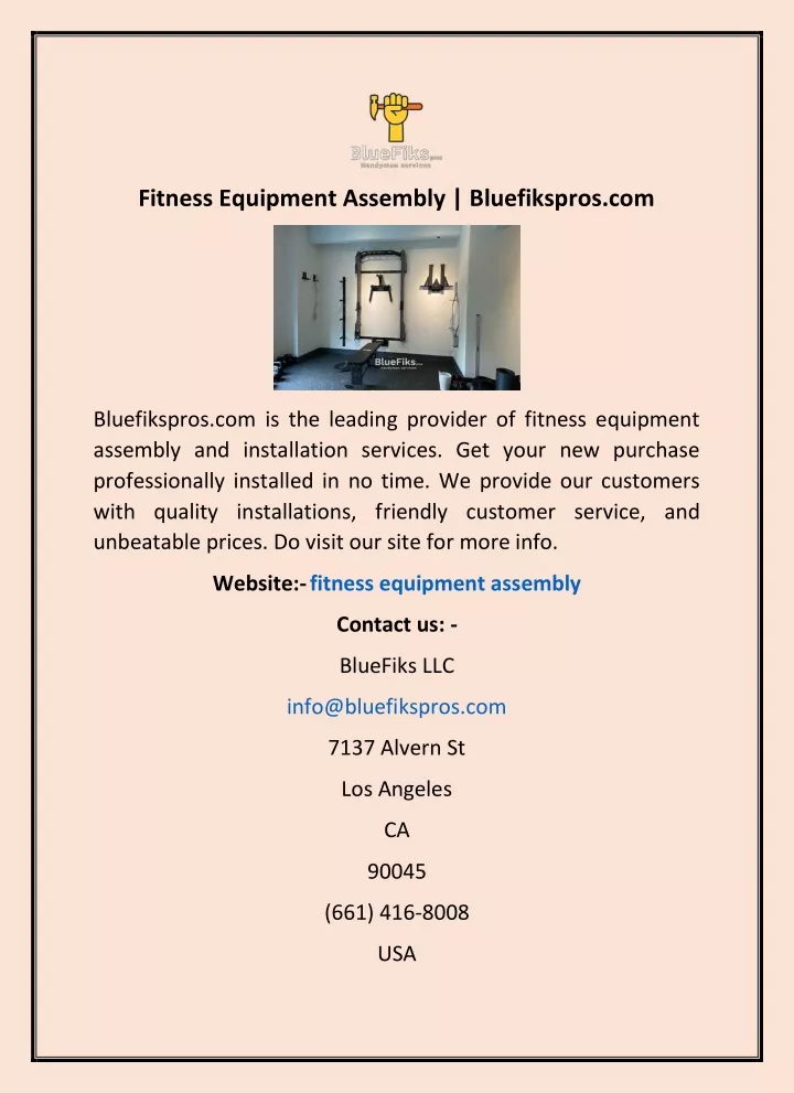 fitness equipment assembly bluefikspros com