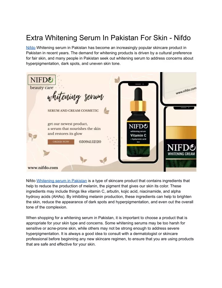 extra whitening serum in pakistan for skin nifdo