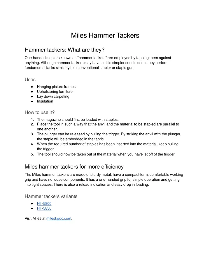 miles hammer tackers