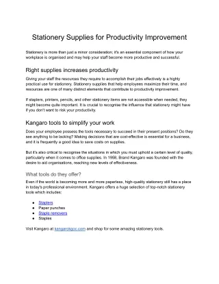 Stationery Supplies for Productivity Improvement