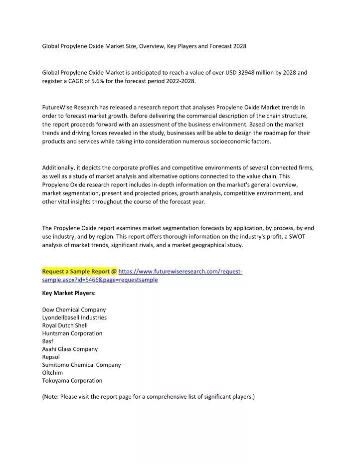 global propylene oxide market size overview