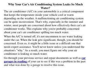 Why Your Car's Air Conditioning System Leaks So Much Water