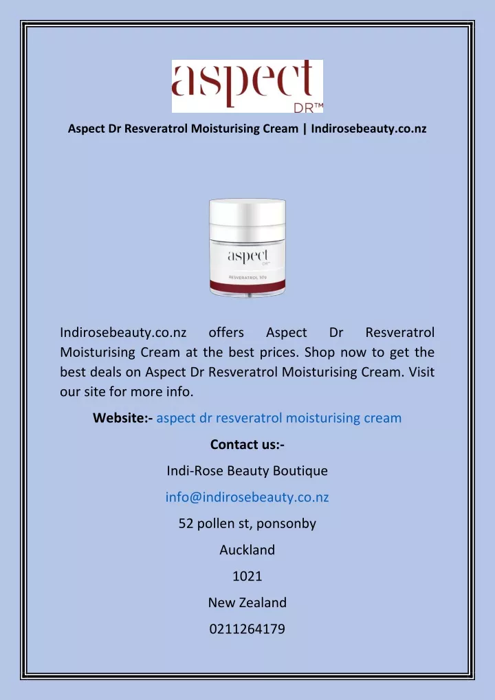 aspect dr resveratrol moisturising cream